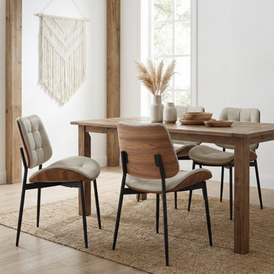 Modern Walnut-Finish Bentwood Upholstered Side Dining Chair