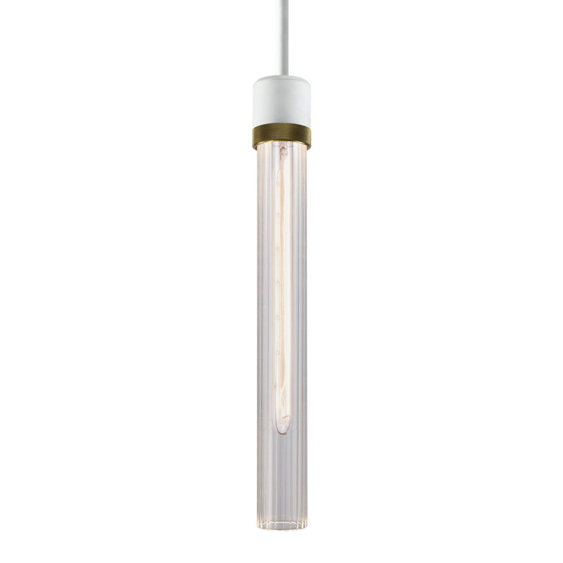 Luminaire suspendu cylindrique à 1 lumière Farella, H 71,13 po x l 2,75 po x P 2,75 po, Blanc mat / laiton vieilli