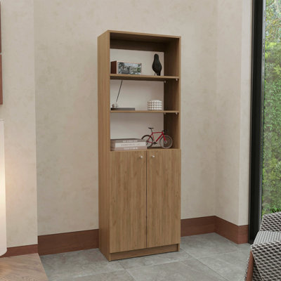 Natural Oak And White 2-Door Bookcase With Open Storage