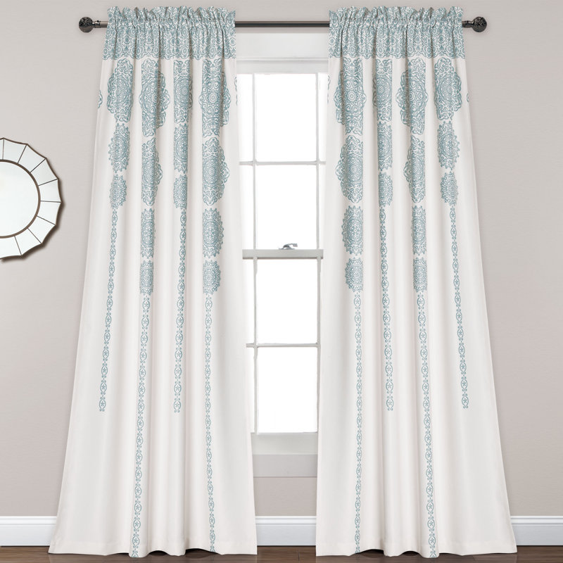 Stripe Medallion Room Darkening Curtain Pair, Blue, 52" W x 84" L