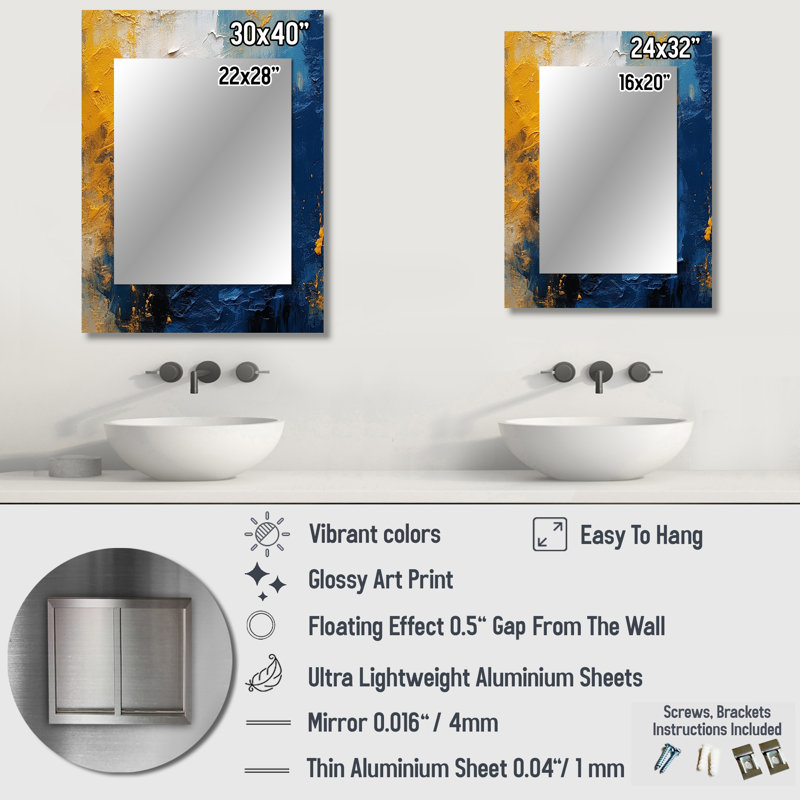 Blue and Yellow Intuitive Expressions I - Modern Wall Mirror, 32" x 24"