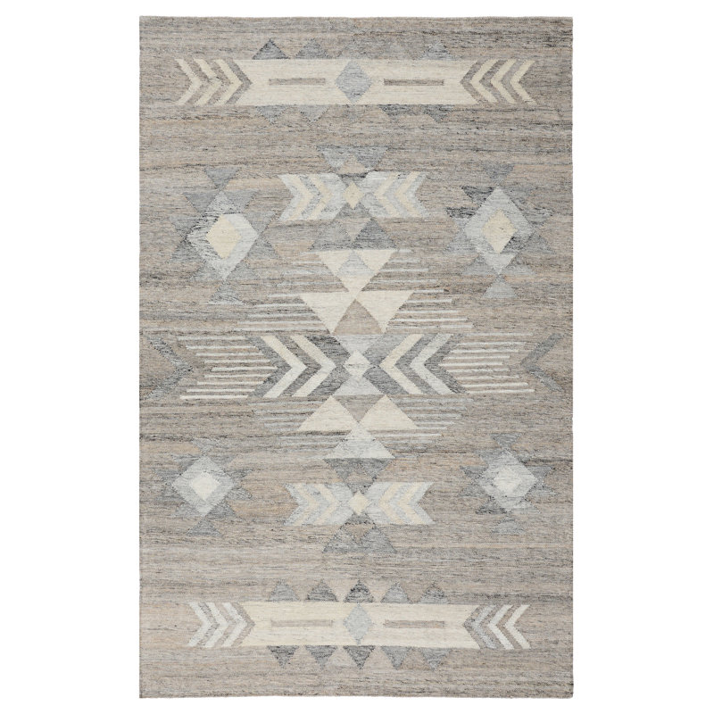 Gray and White Rectangular Handwoven Synthetic Area Rug 9' x 12'