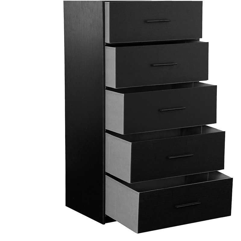 Commode 5 tiroirs avec grands tiroirs en tissu, noir