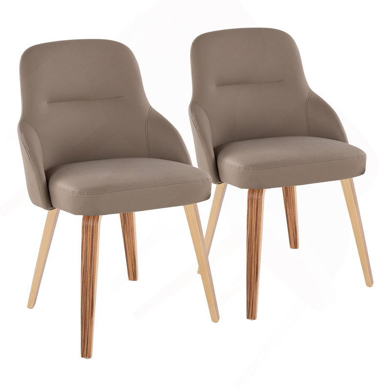 Chaise en bois de zèbre et similicuir brun - ensemble de 2, Brun, Naturel