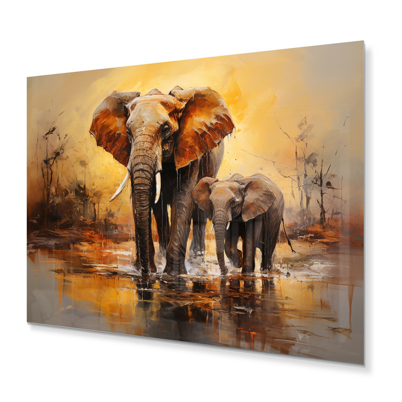 Éléphant connexion - animaux, art mural en métal, H 16 po x l 32 po x P 1 po