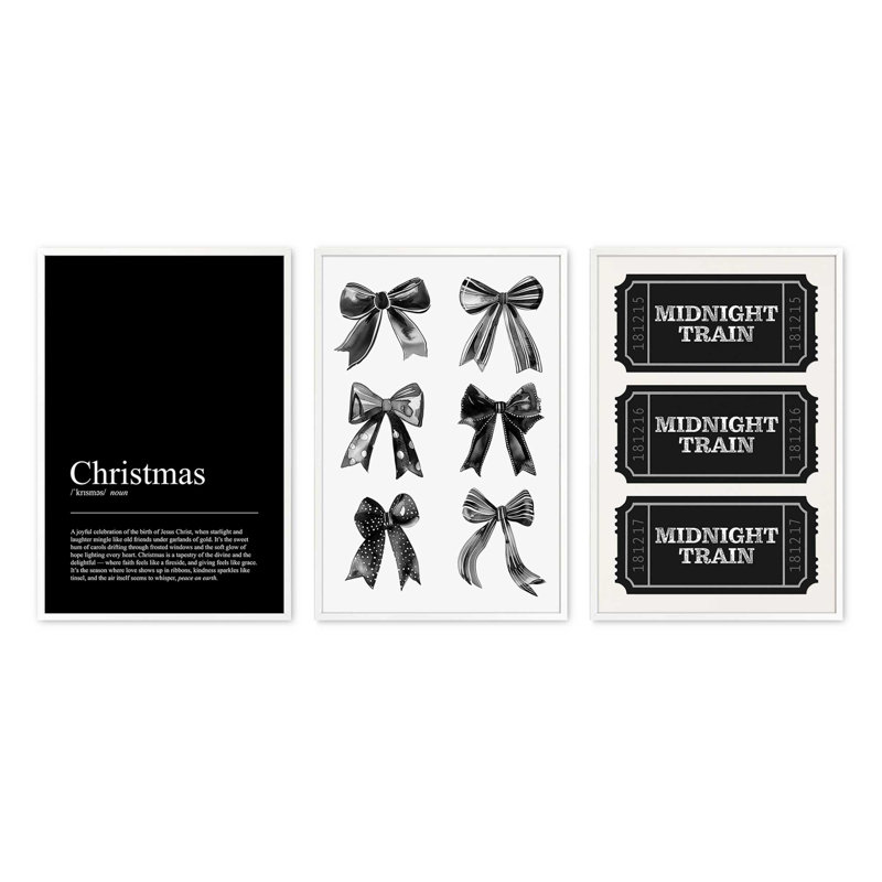 «Midnight Merriment», ensemble de 3 reproductions d'art, H 15,5 po x l 37,5 po, Blanc opaque