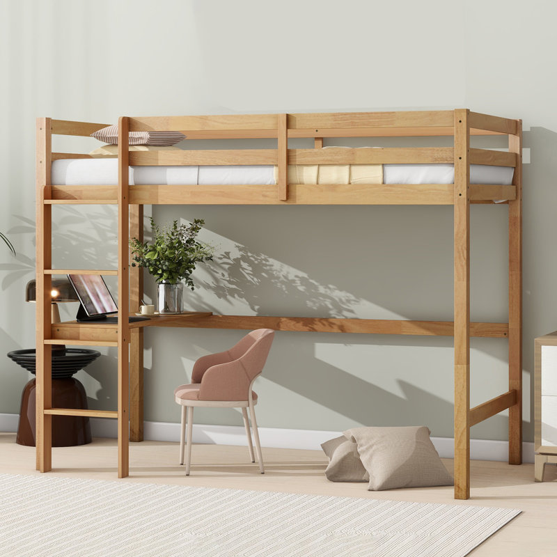 Twin Solid Wood Loft Bed With Built-in-desk, Natural