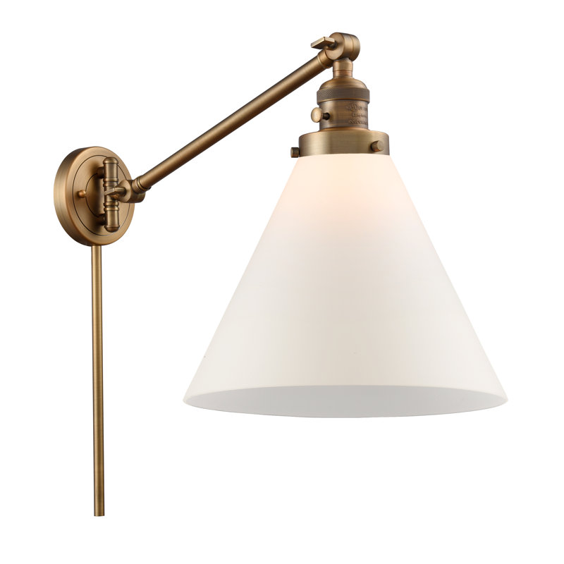 Cone 1 Light  Swing Arm, 3.5 Watt Vintage LED Bulb, Matte White Cased, Brushed Brass