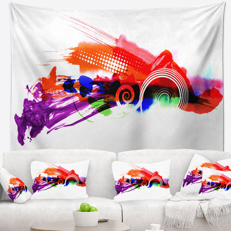 Tapisserie abstraite éclaboussures de couleurs, H 50 po x l 60 po