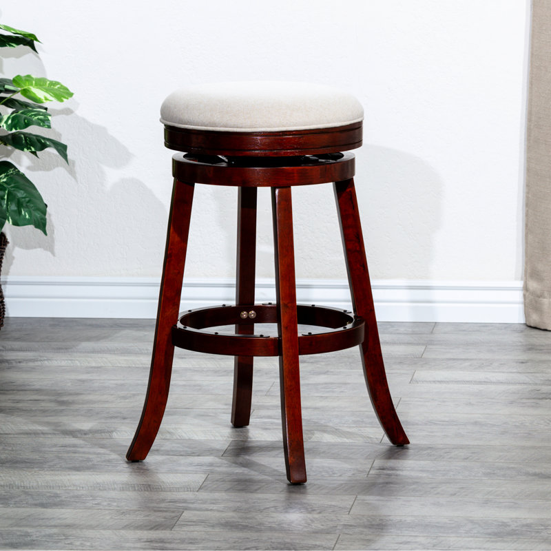 Tabouret de bar 30 po avec siège couleur cerise et tissu beige, pivotant confortable, fabrication en bois franc, convient aux tabourets de cuisine, finition cerisier, bois franc,