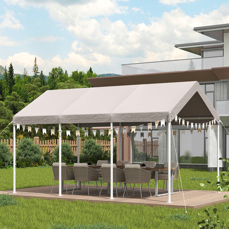 Abri d'auto 10 x 20 pi avec hauteur réglable, Beige