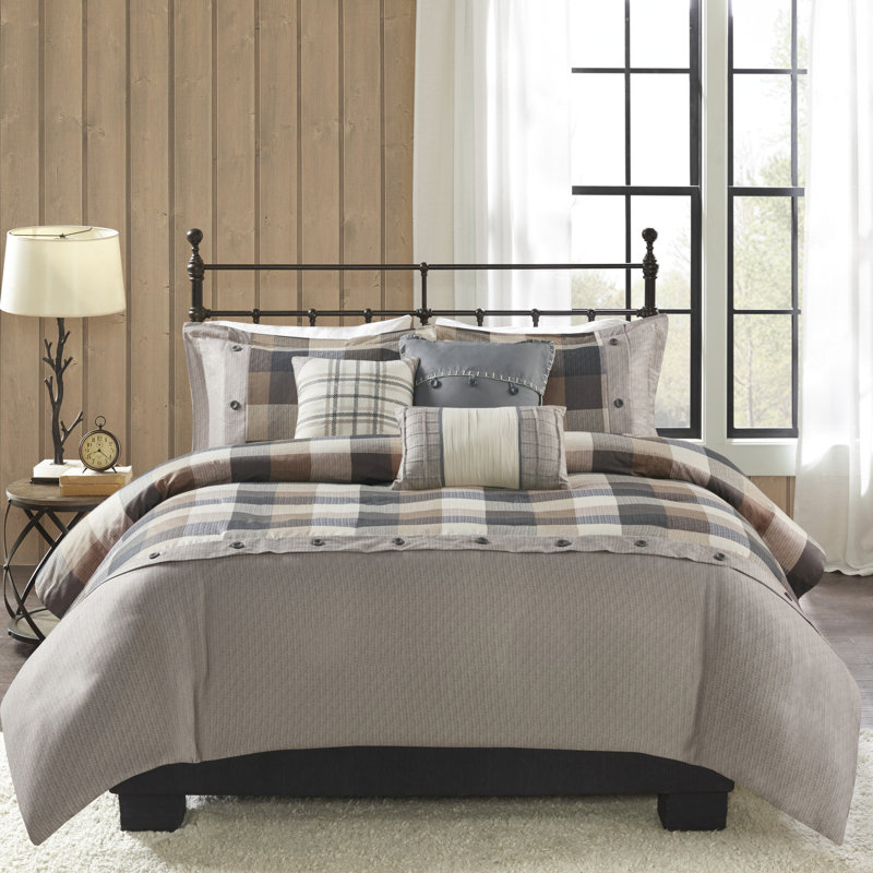 Housse de couette chaude et confortable avec chevrons très grands et très décoratifs avec détails décoratifs Buffalo, Gris