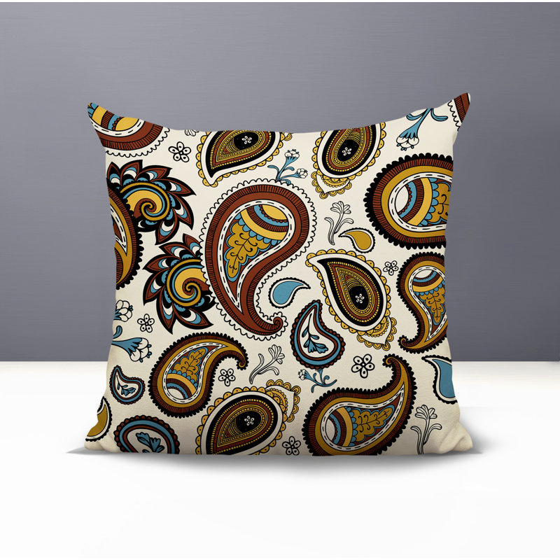 Coussin intérieur / extérieur réversible Hema Paisley, Noir / brun / or / bleu, Carré 15 po