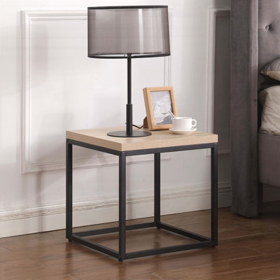 Table de bout carrée en bois et métal - Chêne naturel, design mince