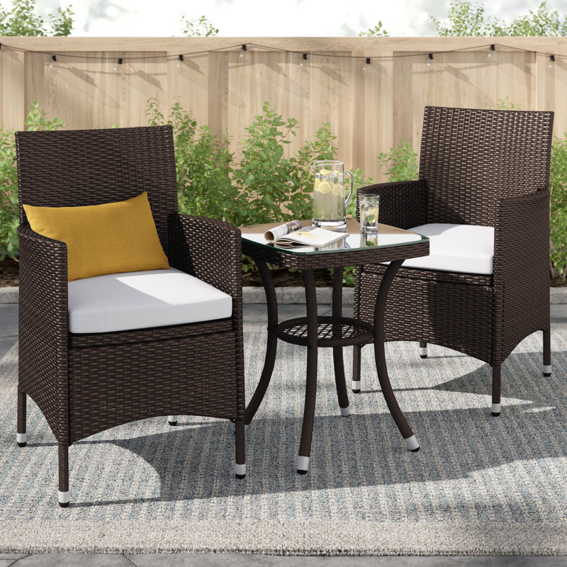 Basilica 3 Pieces Rattan Bistro Set, Wicker Garden Furniture Set, Brown