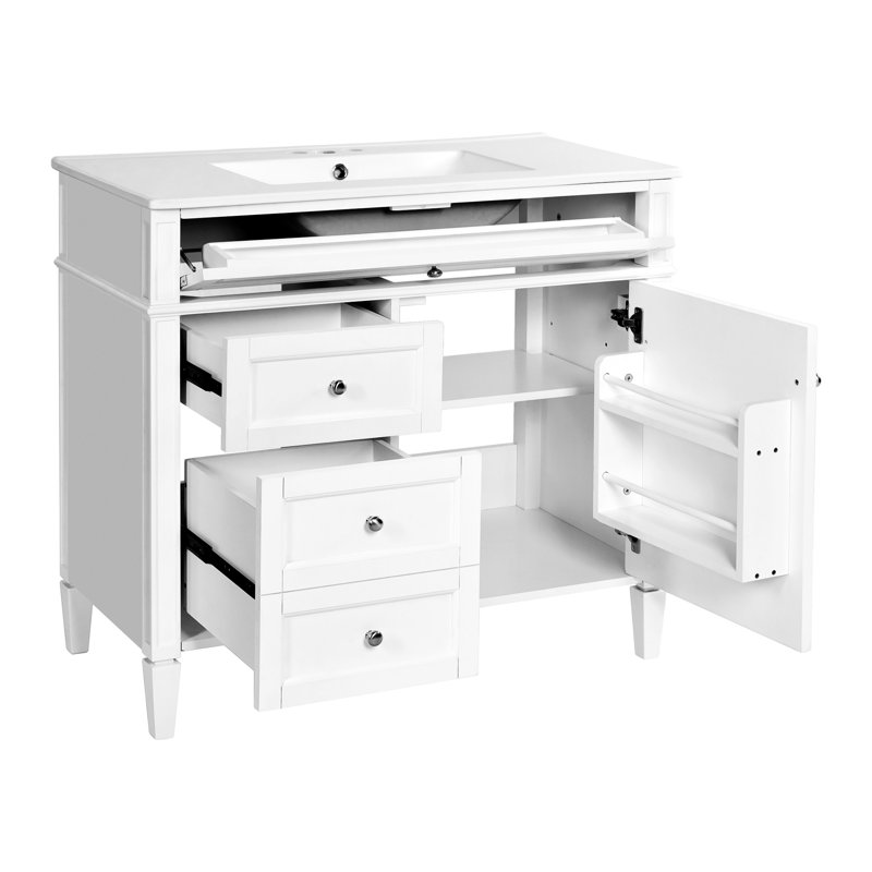 36'' Bathroom Vanity With Top Sink, Blanc, Argent argent