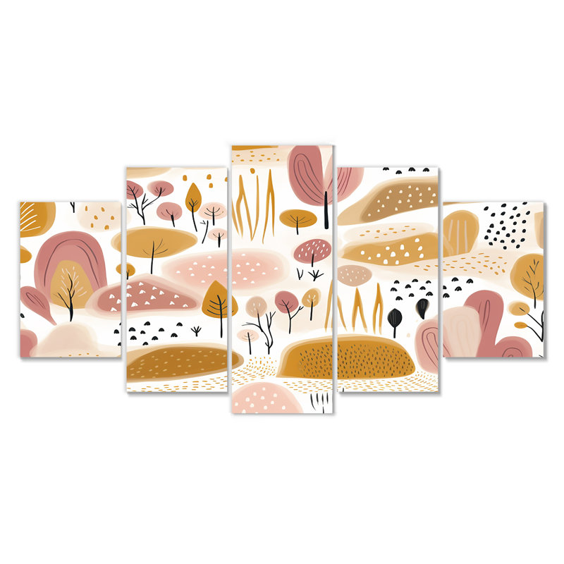 «Endearing Trees And Hills - Botanicals», art mural sur toile 5 pièces, H 32 po x l 60 po