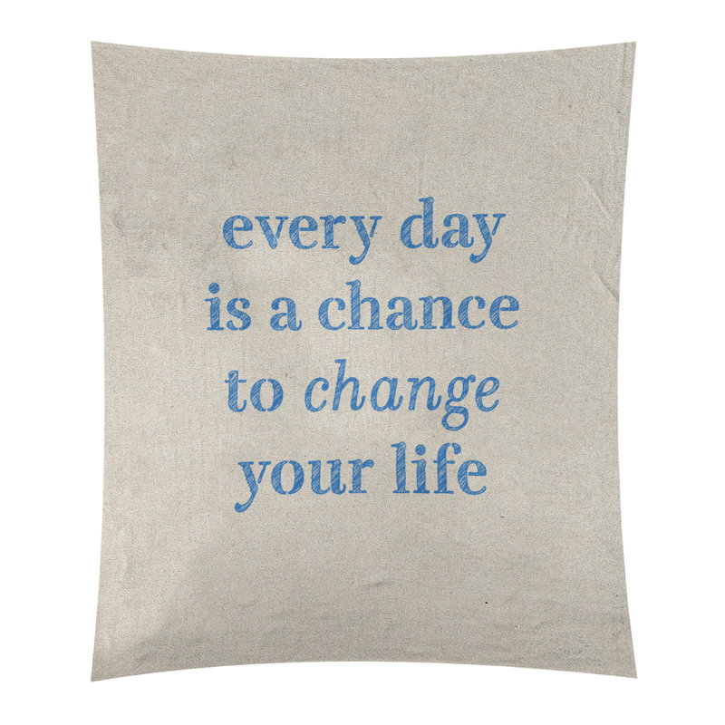 Tapisserie en polyester changer votre citation vie, H 60 po x l 51 po, Blanc / bleu