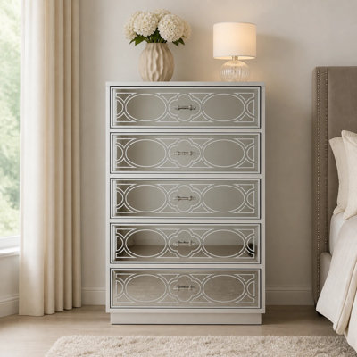 5 Drawer 48.82" H Fully Assembled Mirrored Solid Wood Dresser