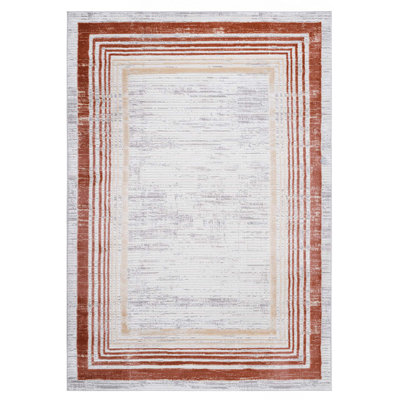 Collection Ivory/Bordered Non-Shedding Living Room Bedroom Dining Home Office Stylish And Stain Resistant Area Rug