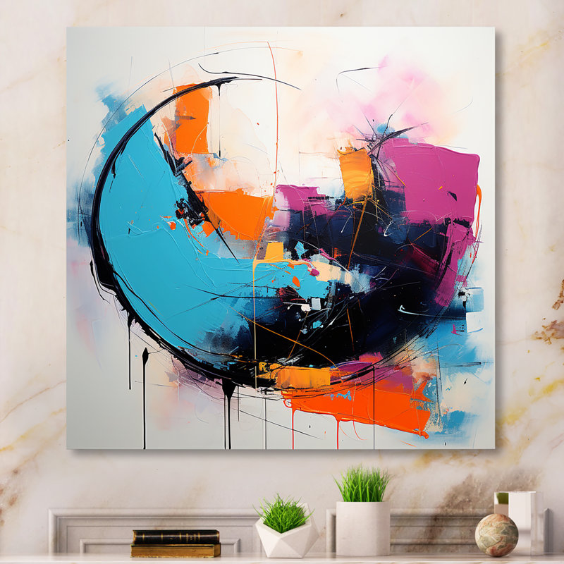 Blue And Pink Paint Ink Expression IV - Fractal Metal Wall Art Print, 16" H x 16" W