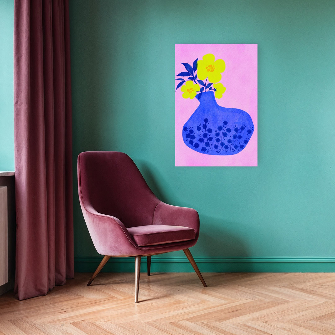 Vibrant Blooms Blue Vase Abstract Colorful Contemporary Flower Landscape Wall Art Print