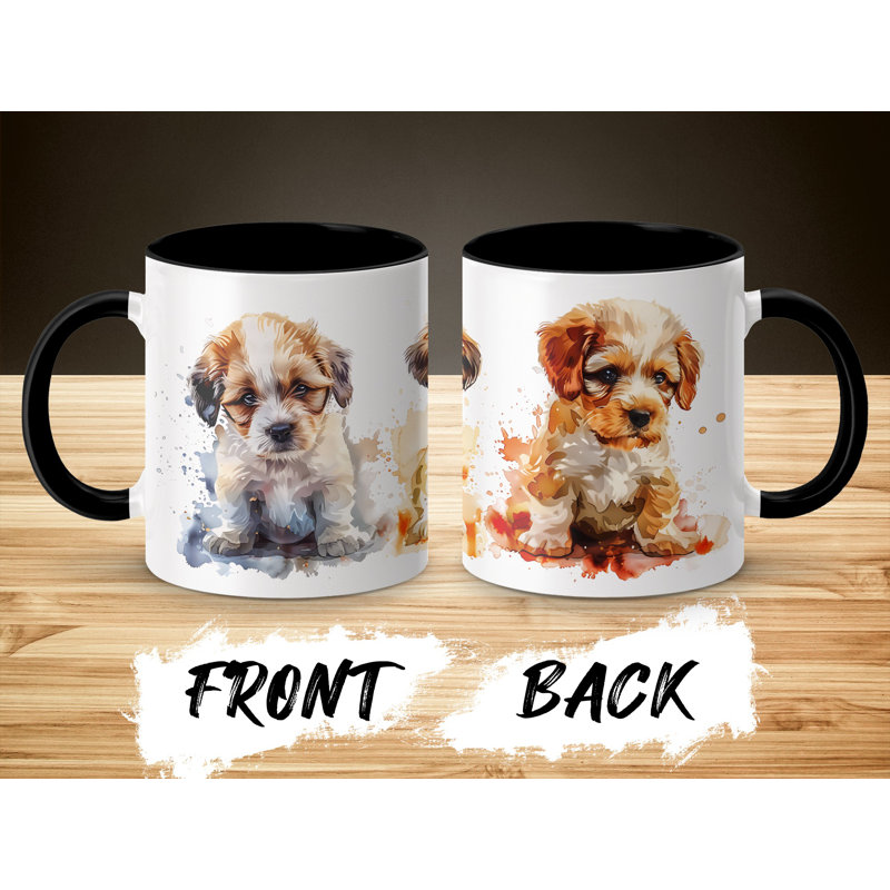Adorable Fluffy Puppy Watercolor Art 11oz Coffee Mug, 4