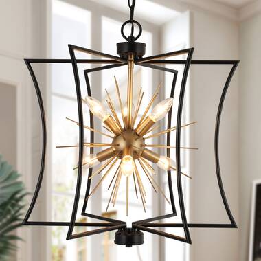 Everly Quinn 9-Light Modern Rectangle Lantern Pendant Light With Black and  Soft Gold Finish And Gold Accents & Reviews