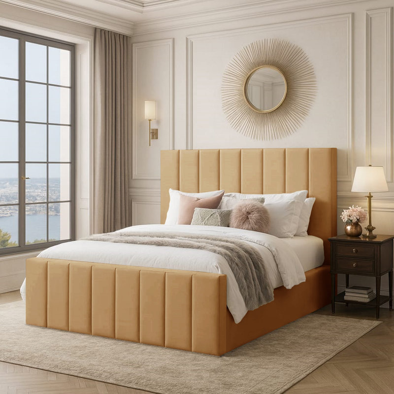 Judsonia Upholstered Ottoman Storage Bed, Beige, UK Double - DE 135 x 190 cm
