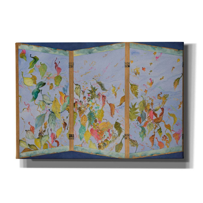 «Autumn Blows Away», écran japonais à gauche sur toile par Sharon Pitts, H 18 po x l 26 po x P 0,75 po