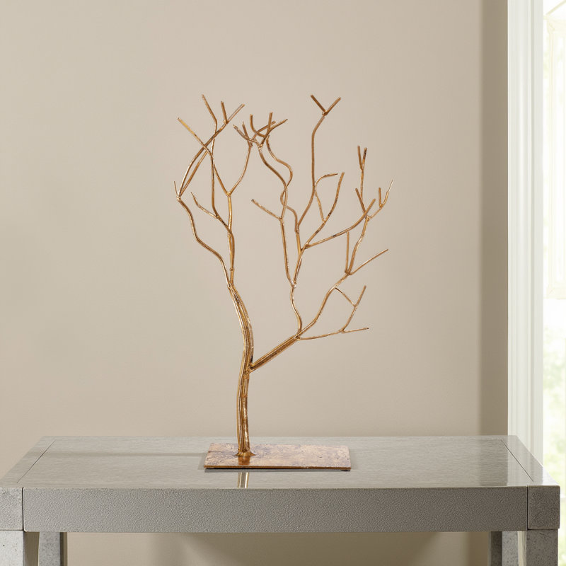  Décoration d'arbre décorative - Sculpture en fer ramifié sans feuilles de 15 pouces avec base rectangulaire, or