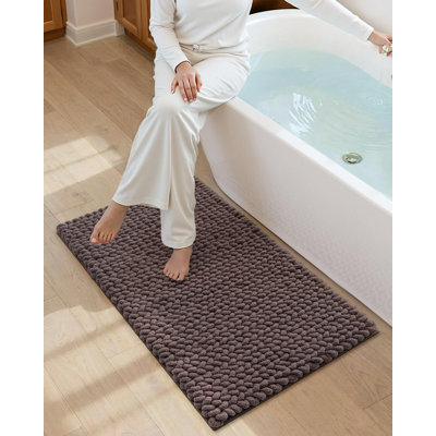 Tapis de bain 43x24, tapis de bain en chinelle antidérapant et lavable, taupe foncé