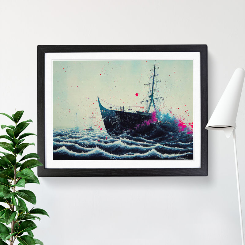 Ship Paint Splatter Abstract - Framed Print, Black, 46cm H x 64cm W x 2cm D