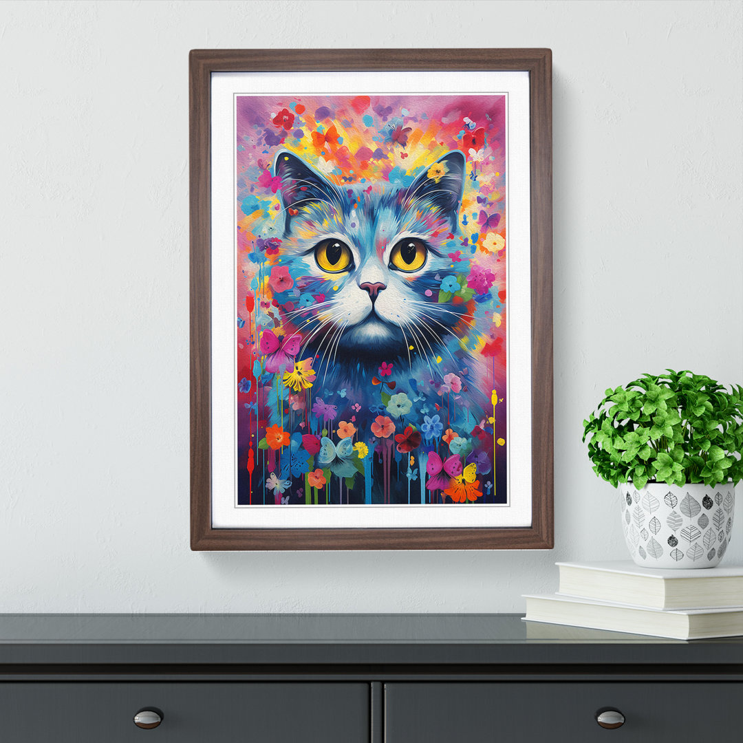 Cat Colour Field - Single Picture Frame Print on Wood