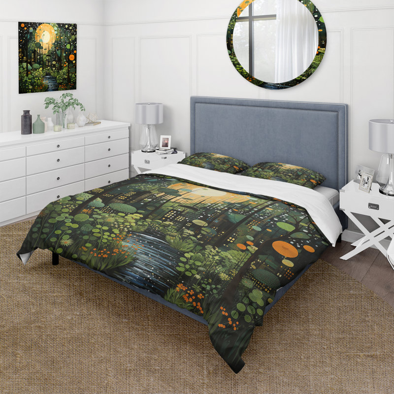 Ensemble de housse de couette vert et jaune Urban Jungle I - Collages abstraits