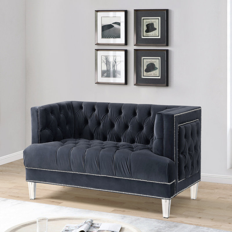 Causeuse en velours Hauteur de 64 po, Gris anthracite