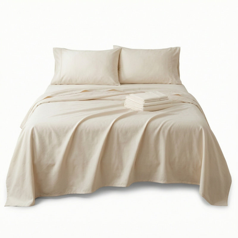 Ensemble de draps 4 pièces en microfibre de bambou crème à poche profonde hypoallergénique