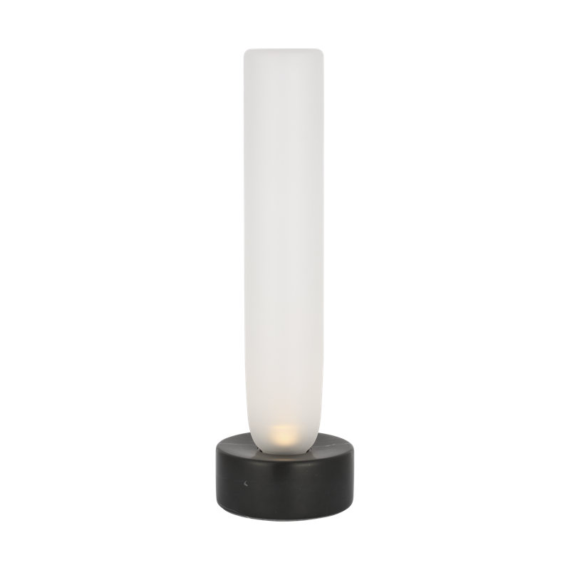 Kelly Wearstler Volver 1-light Small Table Lamp in White Marble with Clear Etched Glass shade, Black