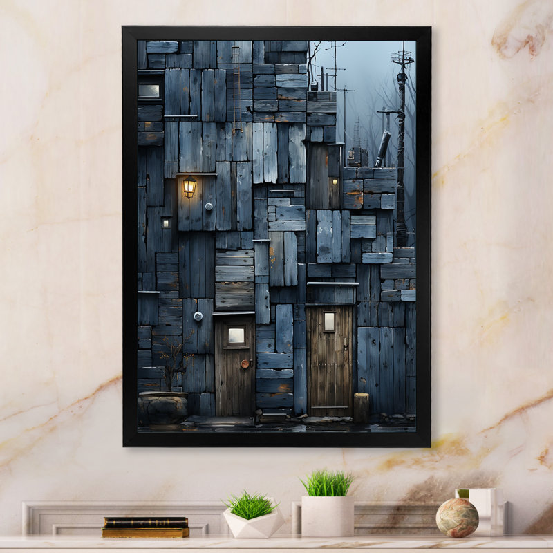 Cubsism Tile Elegance - Art mural abstrait, Cadre photo noir, H 44 po x l 34 po x P 1,5 po