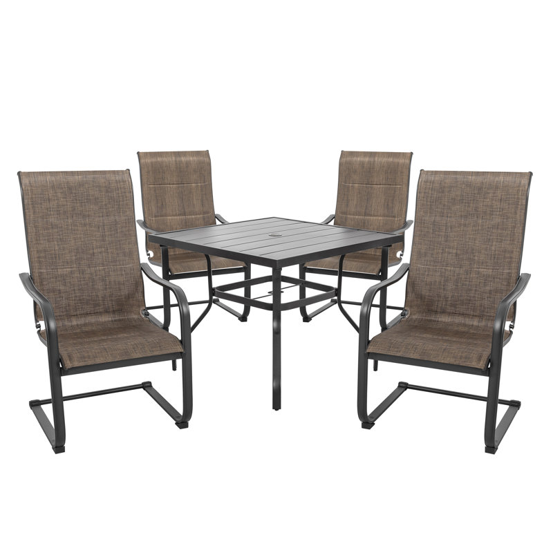 4 - Person Patio Dining Set Umbrella Hole Included Square Table, Brown