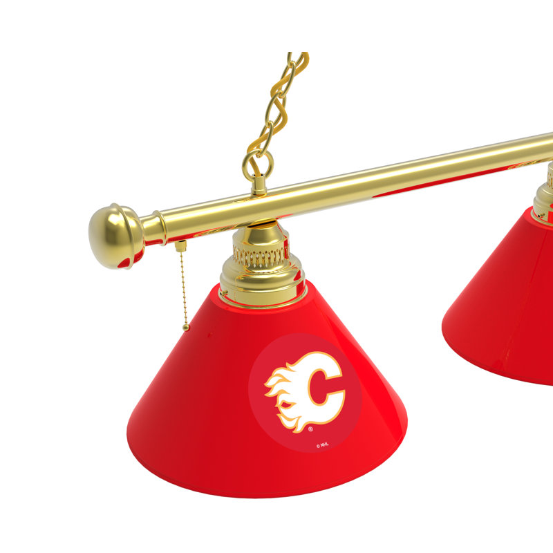 3 - Light Pool Table Lights Pendant, Brass, Calgary Flames