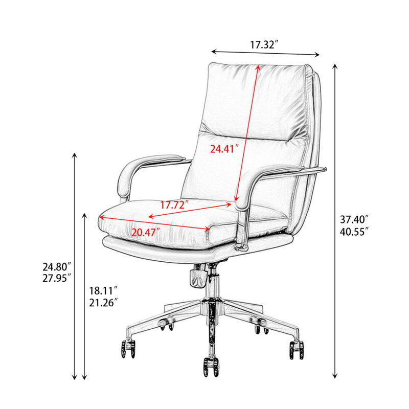 Silver Hight adjustable Genuine Leather + Faux Leather + Steel Office Chair, Black