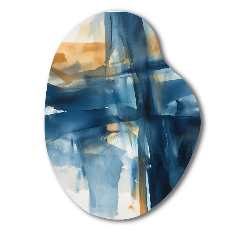 Fusion bleue et dorée - Fractales, impression de forme irrégulière sur métal, décoration murale asymétrique moderne en métal