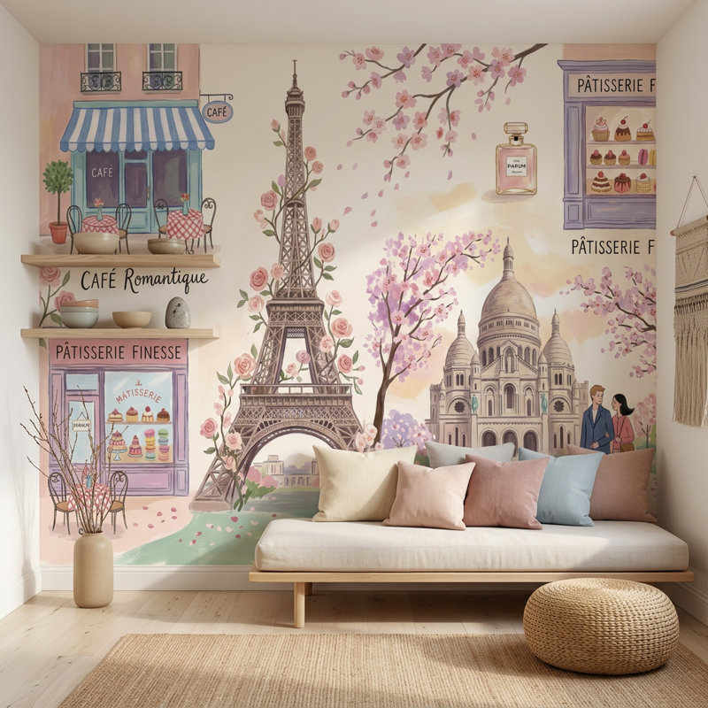 Décoration murale amovible Paris Tour Eiffel, 100 po x 96 po, Peler et coller