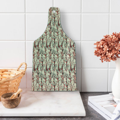 Ambesonne Cherry Blossom Tempered Glass Cutting Board Red Flowers Tree Beige Scarlet Black