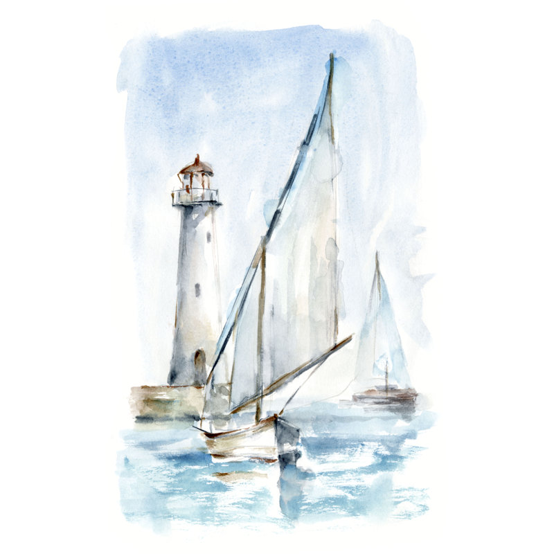 Sailing Into The Harbor II - Painting, 91 cm H x 61 cm W, Black Floater Framed