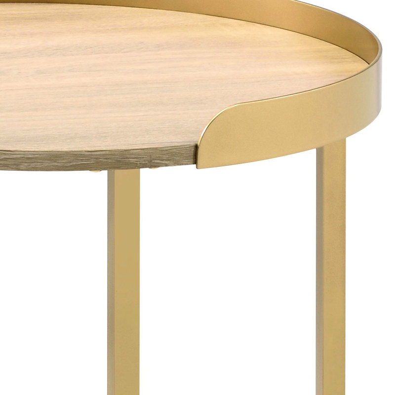 Table d'appoint compacte et pratique avec plateau en chêne et métal doré éclatant
