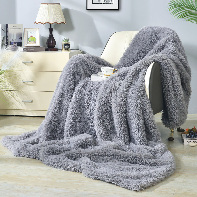Knitted Throw Blanket, 223.5cm W x 274.3cm L, Grey