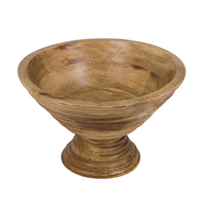 Ridged Mango Wood Footed Bowl