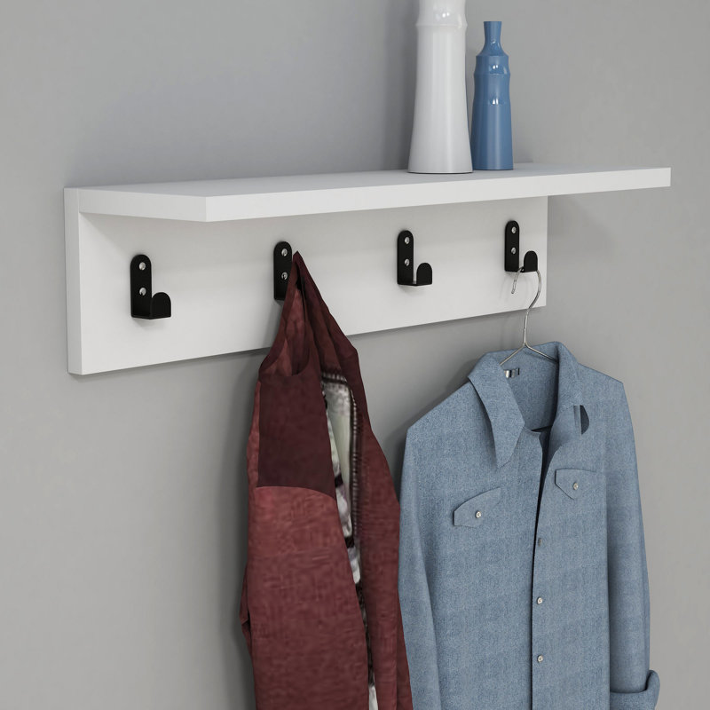 Modern Wall Shelf, White, 23.6 x 5.7 x 6.4 Inches | 100% Melamine Coated Particle Board, Thickness: 0.7 Inches | Multipurpose Hanging Rack with Numerous Shelves for Stylish Home Organization & Additional Storage